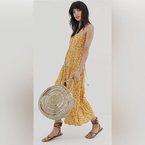 Band of Gypsies BOG Floral Print Yellow Midi Dress Size Small NWT